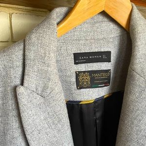 Zara Double-Breasted Pale Grey Wool Structured Coat, Women’s Size L